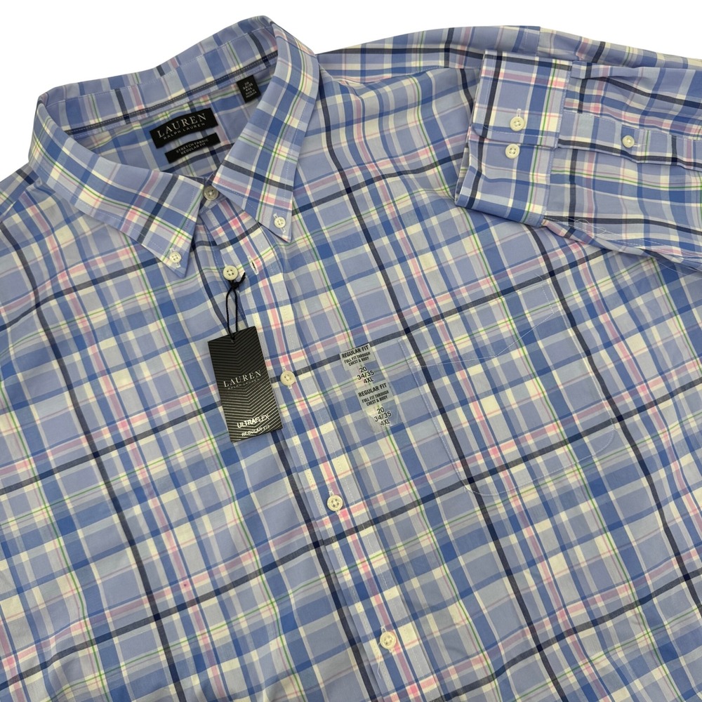 Lauren Ralph Lauren Dress Shirt Mens 4XL Blue Plaid Ultraflex Regular Fit